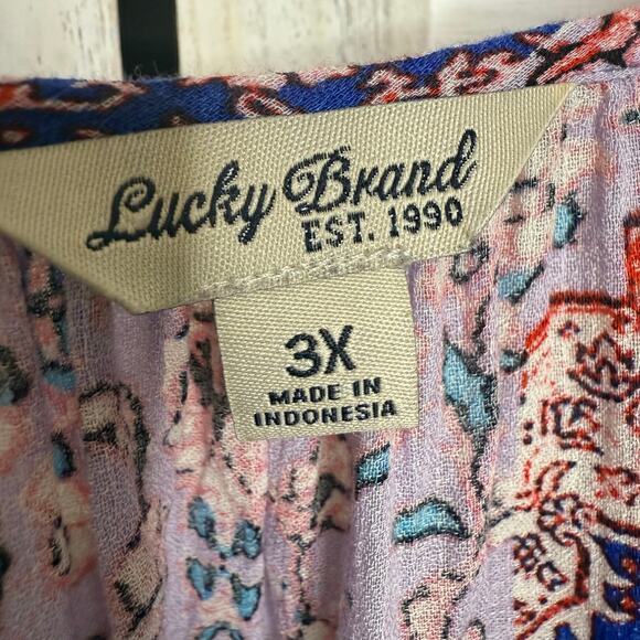 LUCKY BRAND Women's PLUS 3X Floral Print Button Popover Blouse Peasant Top - Picture 7 of 16